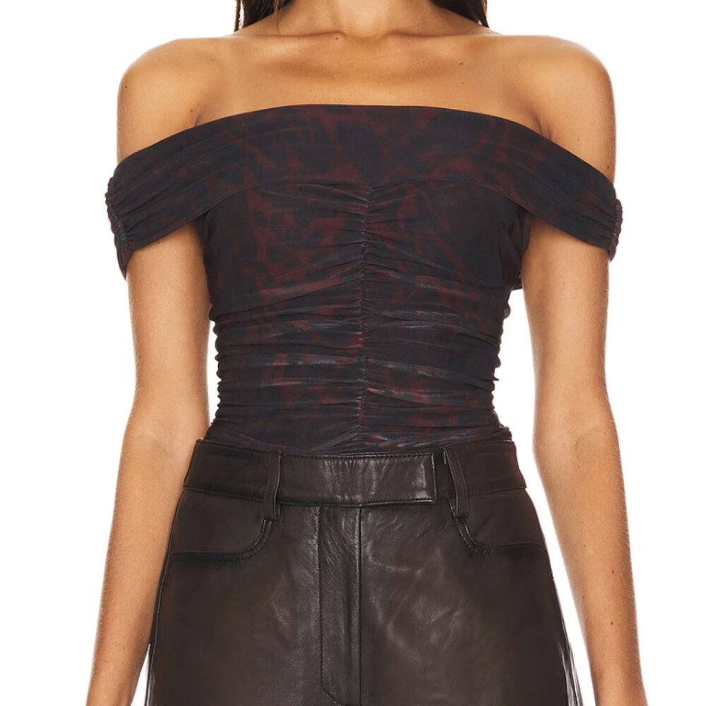 GANNI Off-Shoulder Ruched Top – Bitter Chocolate – EU 40 (NWT)